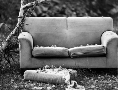 Black And White Picture Of Abandoned Couch