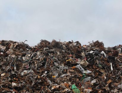 trash lined up at landfill in Denver